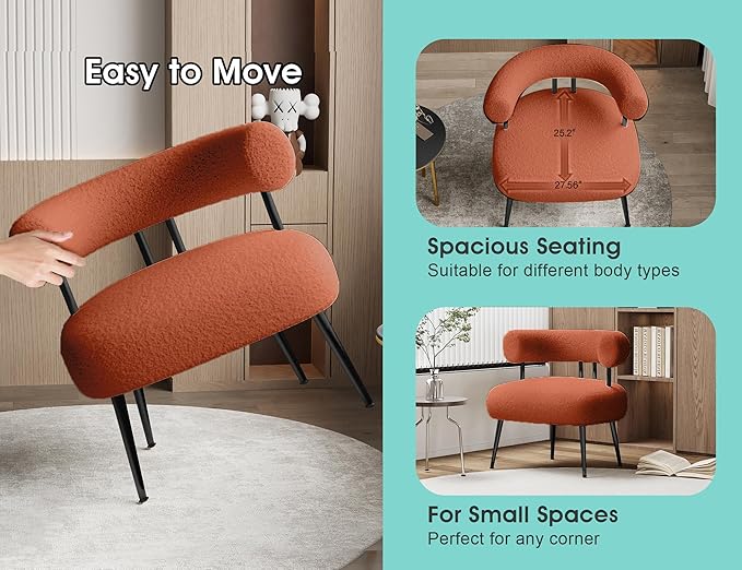 Mid Century Sherpa Boucle Accent Chair, Round Upholstered Barrel Arm Chair - Image 4