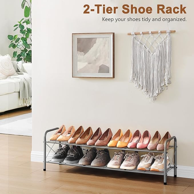 Hoctieon 2 Tier Shoe Rack for Closet, Durable Mesh Style Shoe Rack, Entryway - Image 4