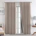 Joydeco Natural Linen Curtains 96 inch Length 2 Panels Set Burg 100% Blackout by JOYDECO