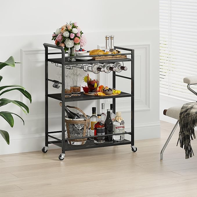 3 Tier Bar Cart, Home Bar Serving Cart - Image 2