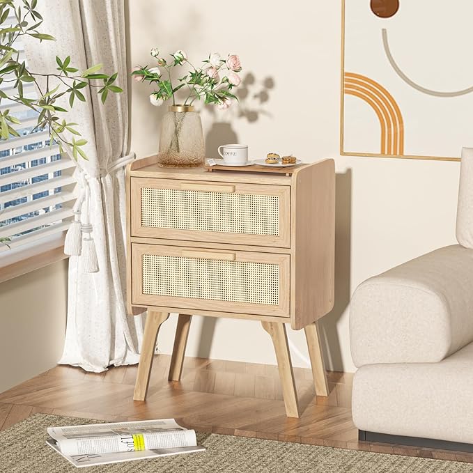 Lerliuo Rattan Nightstands Set of 2, Boho Night Stand - Image 9