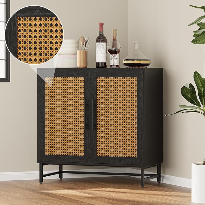 KFO Storage Cabinet with Rattan Doors, Free Standing Buffet Cabinet, Modern - Image 4