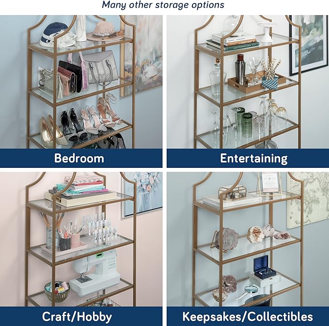 Sauder International Lux Bookcase/ book shelf, Satin Gold finish - Image 6