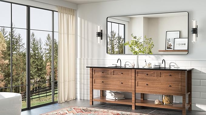 TETOTE Black Framed Mirrors for Bathroom 60 x 28 Metal Framed Bathroom Vanity - Image 8
