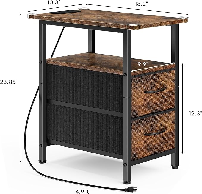 Vagusicc End Table with Charging Station Set of 2, Narrow Side Table, 23.8'' - Image 3