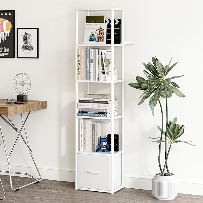 6-Tier Bookshelf with Drawer, Narrow Bookshelves Organizer, Floor Standing - Image 2