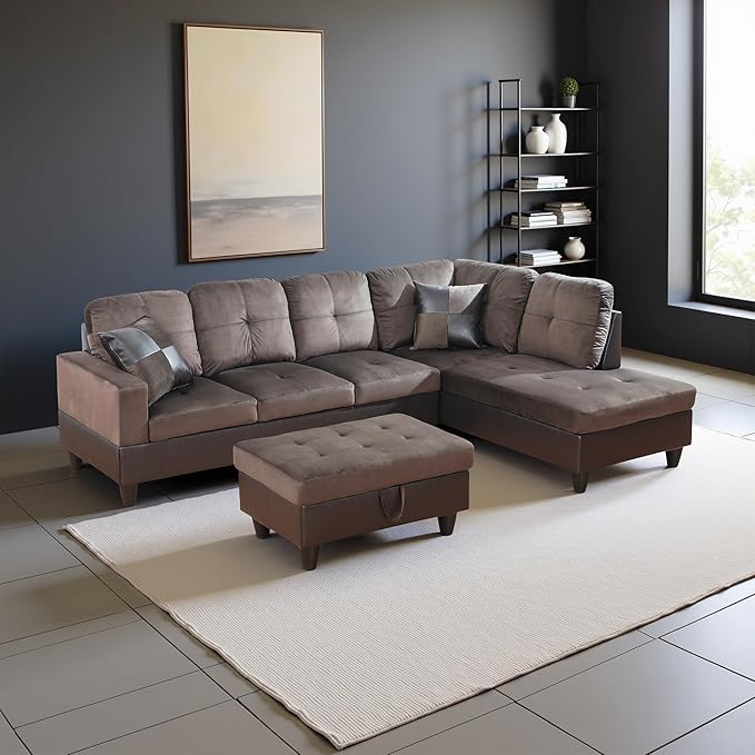 Couches for Living Room Comfy Flannel Fabric 3 Pieces Sectional Sofa by LynginsCreativeLife
