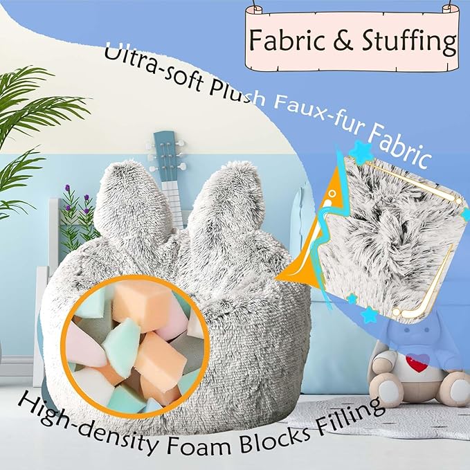 Bean Bag Chair for Kids with Plush Faux Fur Cover, 2.5FT Memory Foam Filled - Image 3