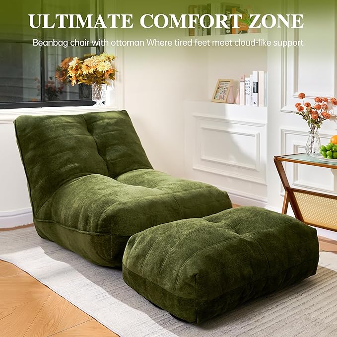 Bean Bag Chair with Ottoman, Comfy Bean Bag Sofa with Memory Foam, Lazy BeanBag - Image 5