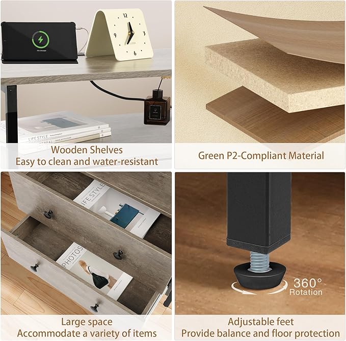 27 inch Wide Nightstand with Charging Station, Bedside Table with Open Shelf - Image 6