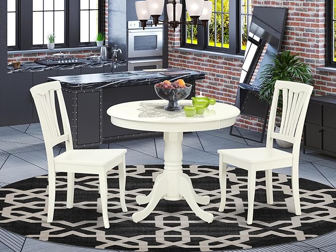 East West Furniture ANAV3-LWH-W 3 Piece Dining Table Set - Image 2