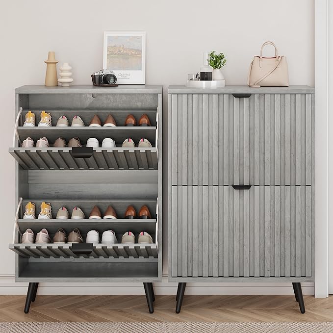 Smuxee Shoe Cabinet with 2 Flip Drawers, 23.6" Grey Hidden Shoe Storage Cabinet - Image 3