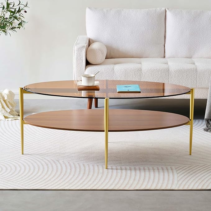 Oval Glass Coffee Table, Mid-Century Modern Design, L43 x W22 x H17 inch - Image 5