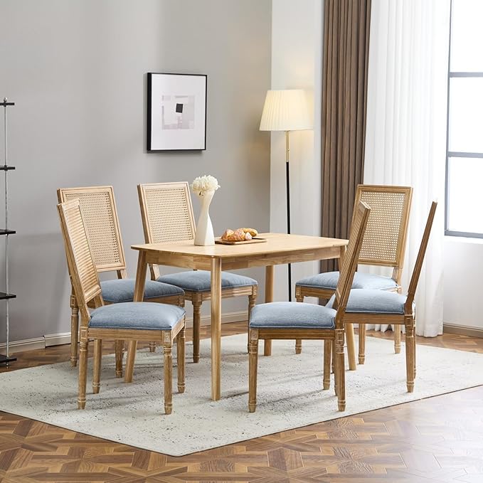Merax Upholstered Solid Wood Dining Chairs Set of 6, French Country Style - Image 4