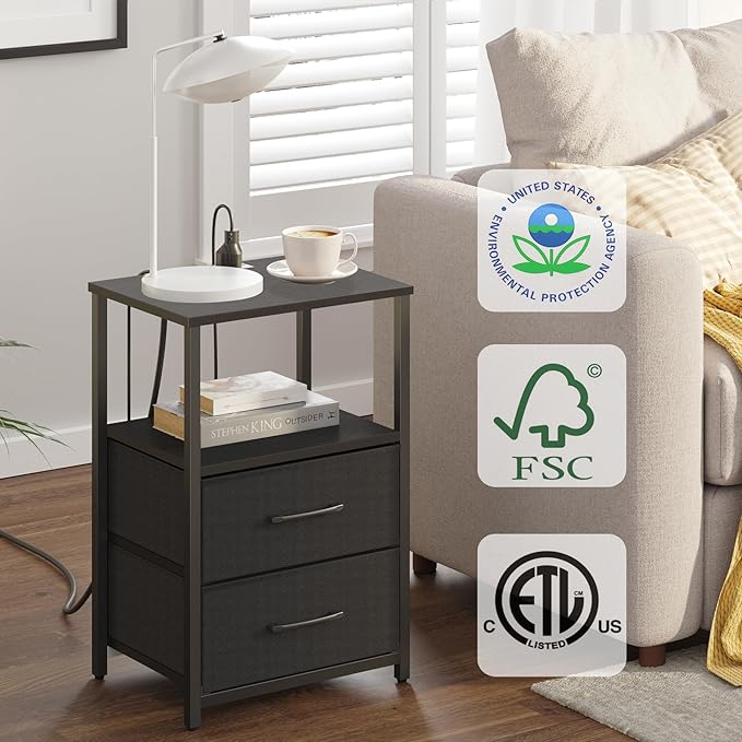 TUTOTAK End Table with Charging Station, Side Table with 2 USB Ports and Outlets - Image 4