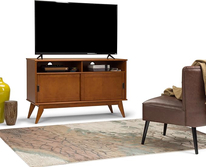 SIMPLIHOME Draper SOLID HARDWOOD 54 Inch Wide Mid Century Modern TV Media Stand - Image 3