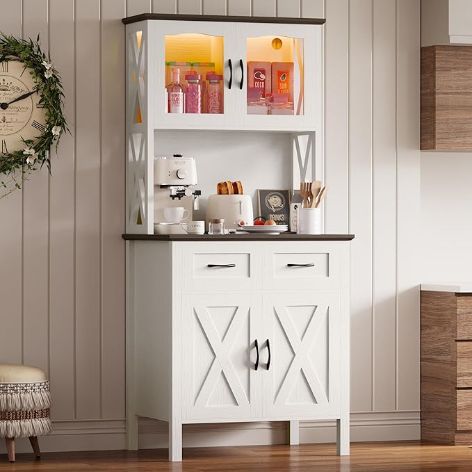 IRONCK 71" Pantry Cabinet with LED Lights and Charging Station, Tall Kitchen - Image 2