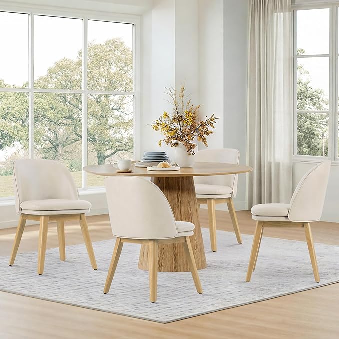 Wooden Dining Chairs Set of 4, Faux Leather Upholstered Modern Dining Room by Kislot