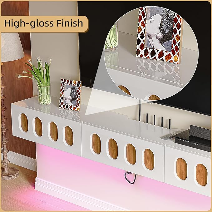 Floaticase Floating TV Stand, 86IN Fully Assembled High Gloss Wall Mounted - Image 4
