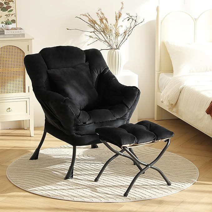 Lazy Chair with Ottoman, Modern Lounge Accent Chair with a Pillow, Leisure Sofa - Image 4