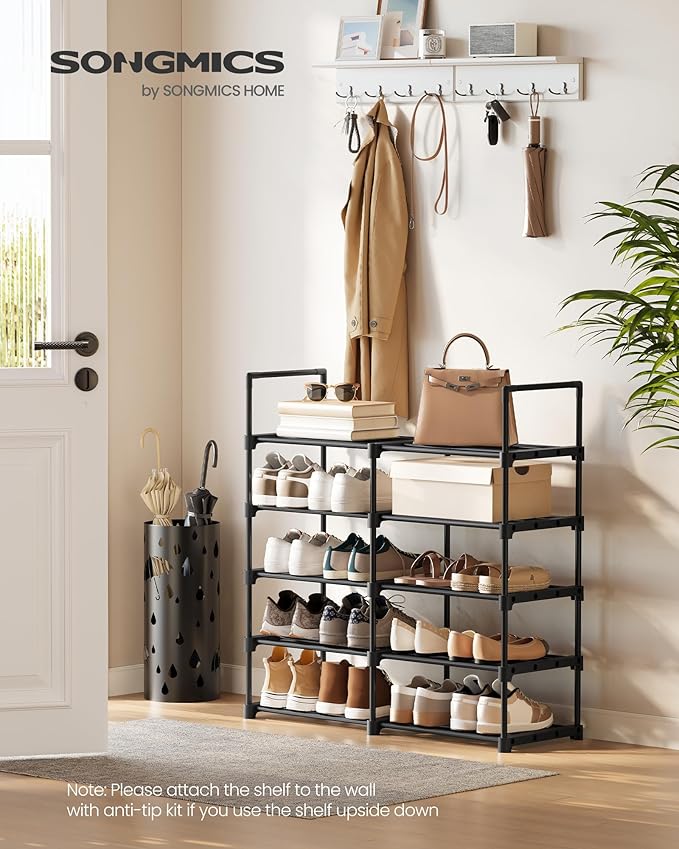 SONGMICS Shoe Rack, 10-Tier Shoe Organizer, Metal Storage Shelf, Upright or - Image 4