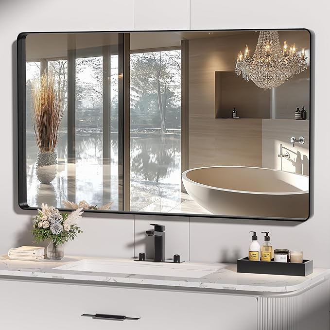 Hasipu Black Bathroom Mirror for Wall, 51 x 30 Inch Metal Framed Bathroom by Whatssuitableisthebest
