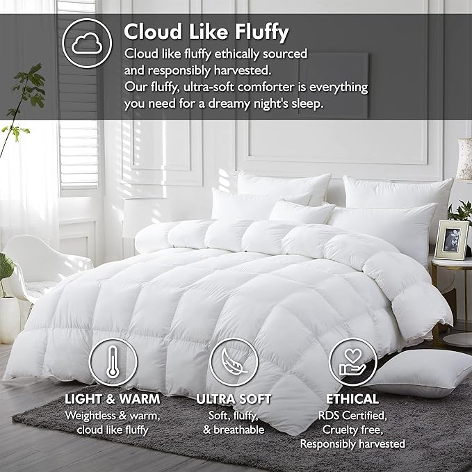 Luxurious White Solid Medium Weight, Palatial King Size Goose Feathers Down - Image 2