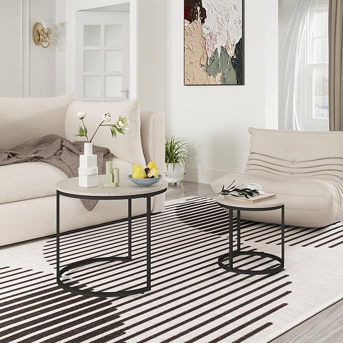 Nesting Tables Set of 2, Round Coffee Table, Small Nesting Coffee Table - Image 5