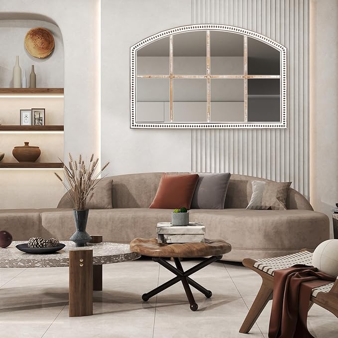 Farmhouse Windowpane Wall Mirror 28x42 Inch, Large Rustic White Wood Mirror - Image 7