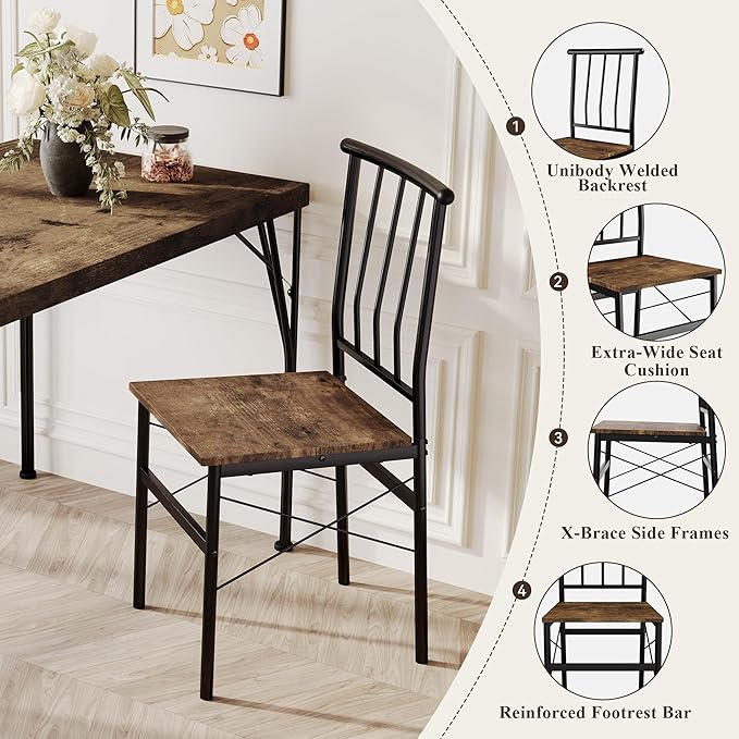 5 Piece Dining Table Set with 1.6" Thick Desktop, Modern Metal&Wood Kitchen - Image 4