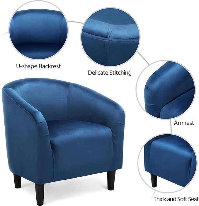 Yaheetech Club Chair, Velvet Accent Chair Upholstered Barrel Chair Sitting Chair - Image 5