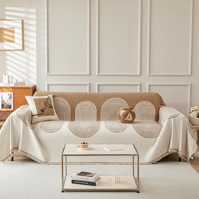 STACYPIK Modern Beige Geometric Couch Cover by STACYPIK