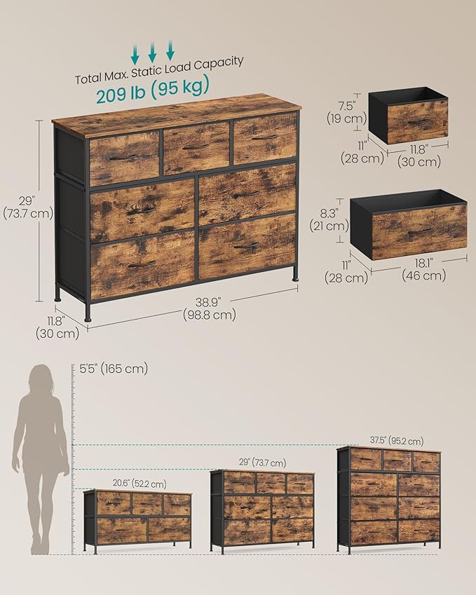 SONGMICS Dresser for Bedroom, Chest of Drawers, TV Stand, 7 Non-Woven Fabric - Image 2