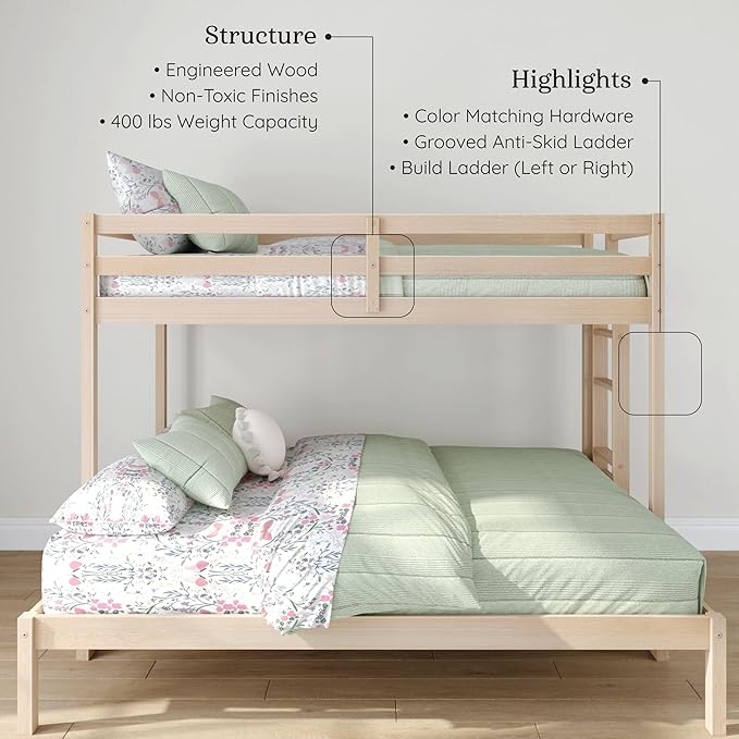 Grain & Grove Bear Twin XL Over Queen Bunk Bed, Sturdy Bunk Bed Frame - Image 4