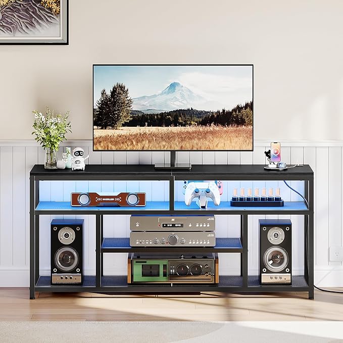 HOOBRO LED TV Stand with Charging Station, 4-Tier Entertainment Gaming Center - Image 3