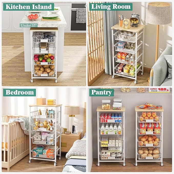 Fruit Vegetable Basket for Kitchen Pantry Storage Organizer, 5-Tier Metal - Image 7