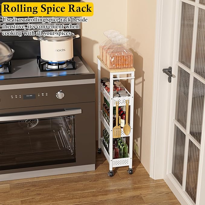 Utility Slim Storage Cart, 4 Tier Small Rolling Kitchen Laundry Room Cart - Image 8