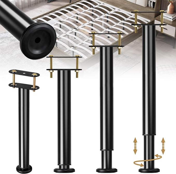 4 Pcs Adjustable Bed Frame Center Support Legs, Heavy Duty Cold Rolled Steel by Laowu