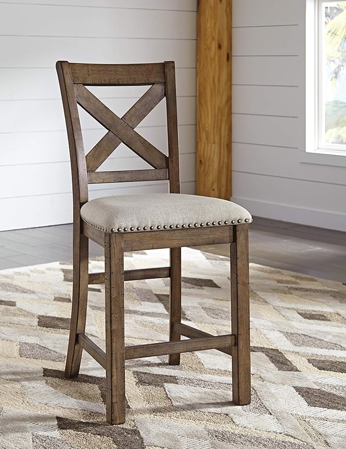 Signature Design by Ashley Moriville Rustic Farmhouse 24.5" Upholstered Barstool - Image 4