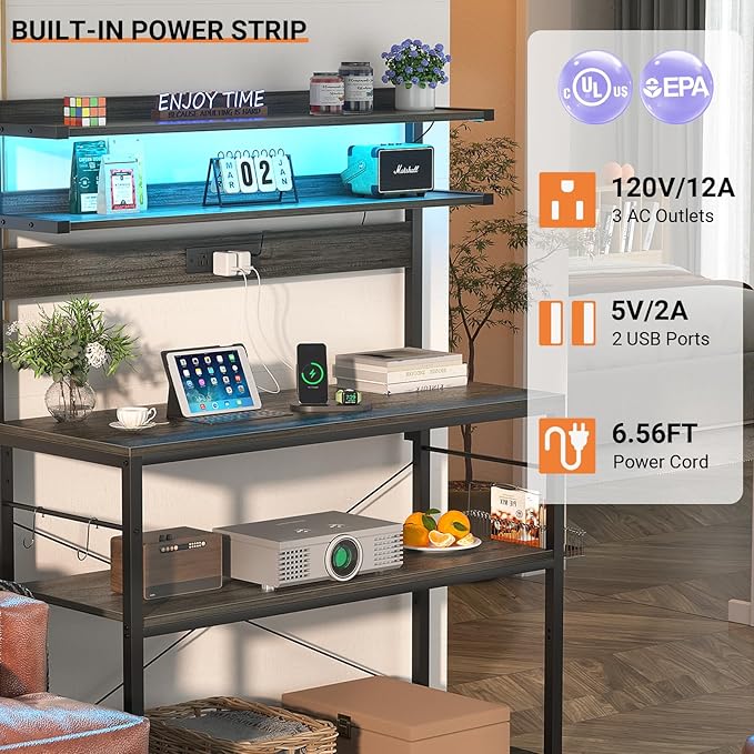 Aheaplus Bakers Rack with Power Outlet, Microwave Stand, 5 Tiers Coffee Bar - Image 3