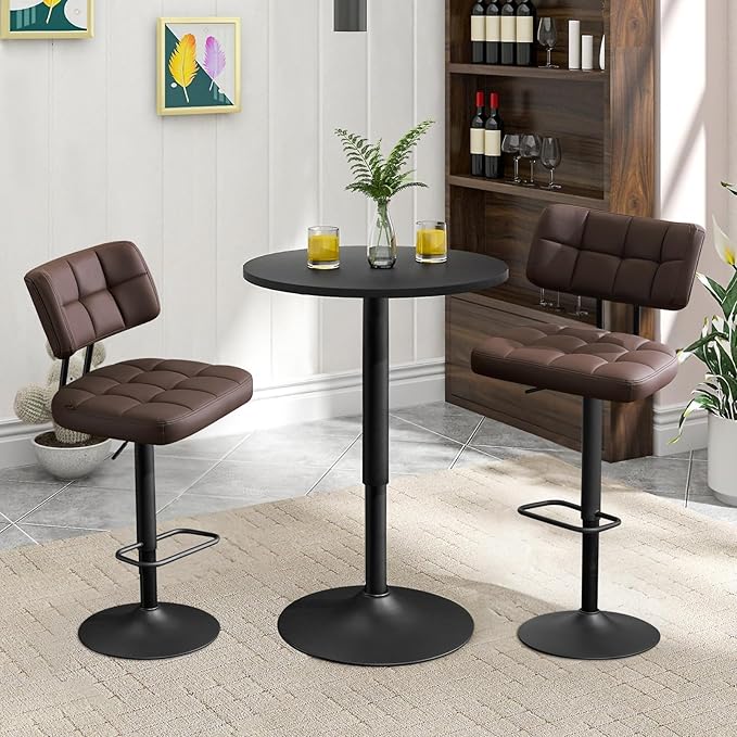Furniliving Modern Bar Stools Set of 2 Faux Leather, Upholstered Swivel - Image 9