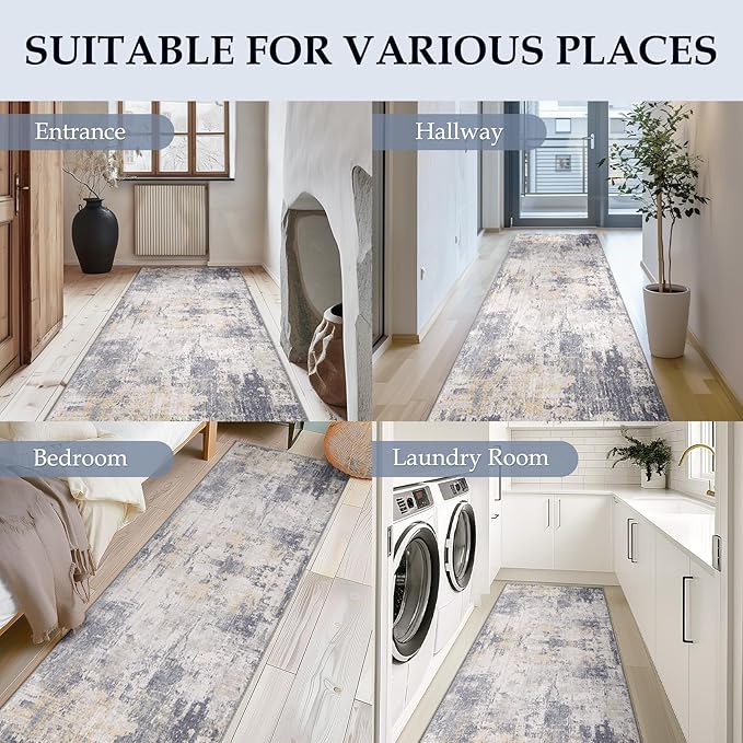 Washable Area Rugs 2'x10' Non-Slip Modern Abstract Soft - Image 3