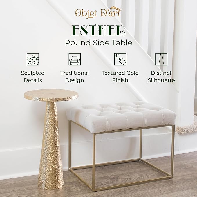 OBJET D'ART Small Round Gold End Tables, Vintage Metal Accent, Coctail and - Image 2