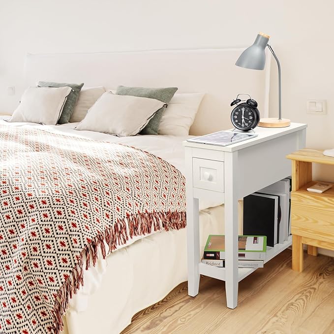 Narrow Side Table for Small Spaces, Slim Bed Side Table/Night Stand Set of 2 - Image 4