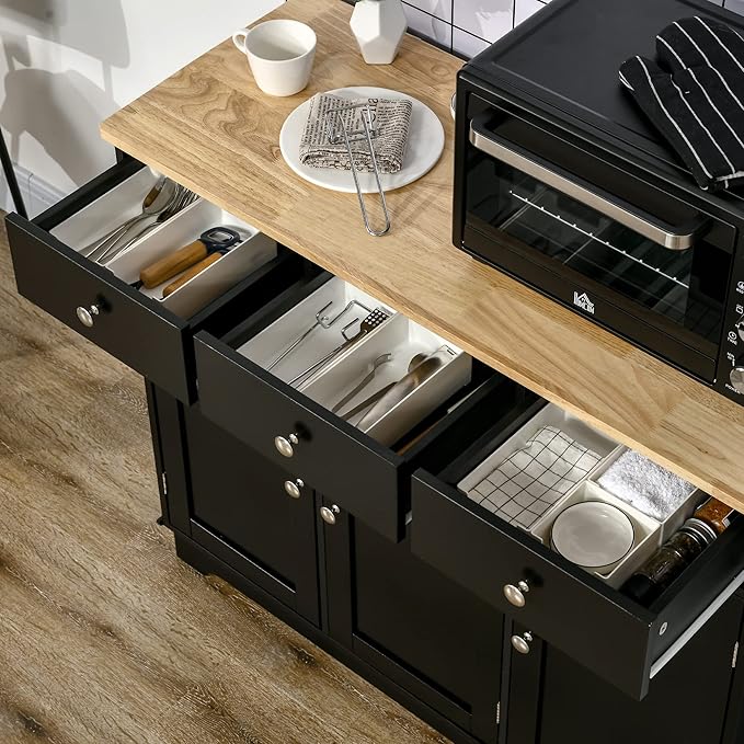 HOMCOM Sideboard with Solid Wood Countertop, Modern Kitchen Storage Cabinet - Image 9