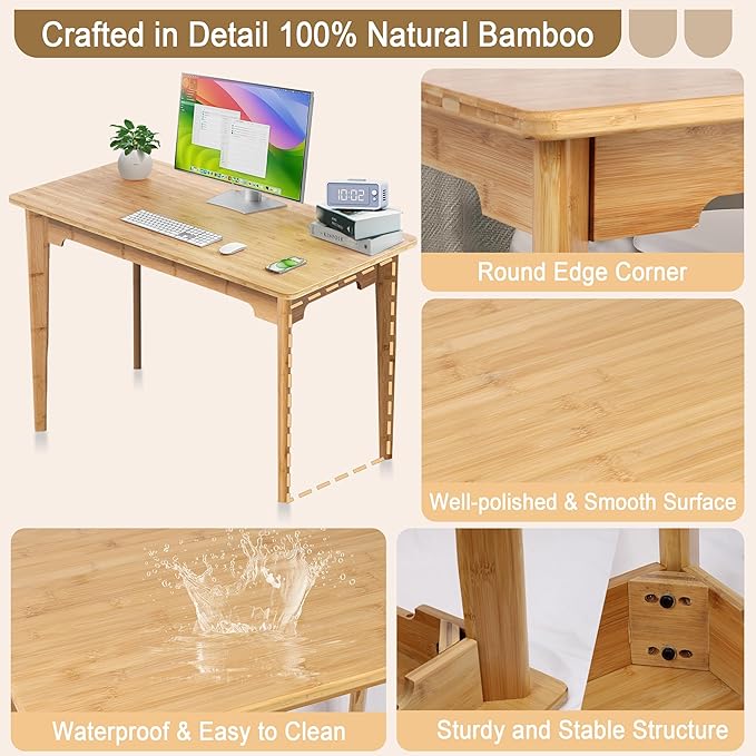 DOUSY- Bamboo Writing Desk Writing Computer Desk Study Desk Home Office Desk - Image 5