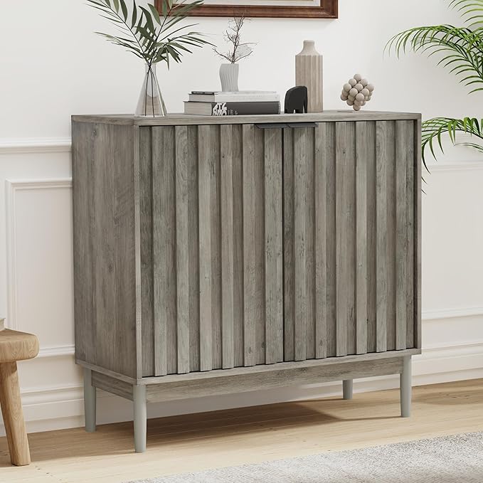 Fluted Cabinet with Storage, Small Buffet Cabinet Sideborad with Door, Kitchen by Otterease