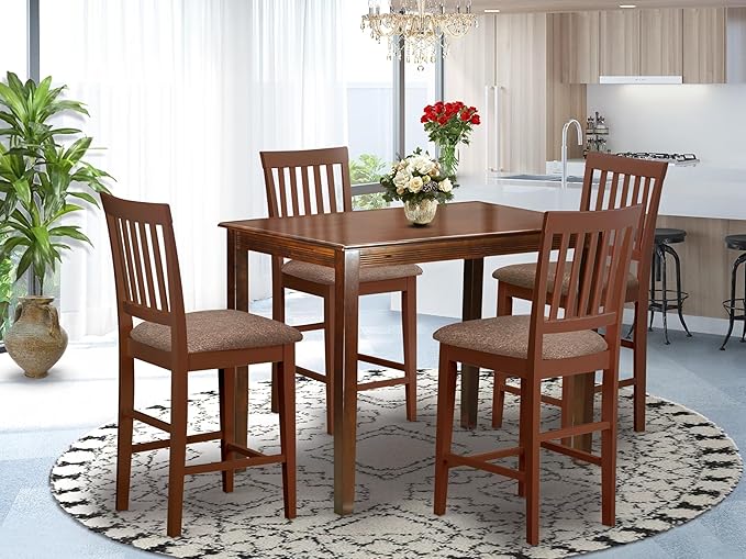 East West Furniture YAVN5-MAH-C 5 Piece Counter Height Pub Set Includes a - Image 2