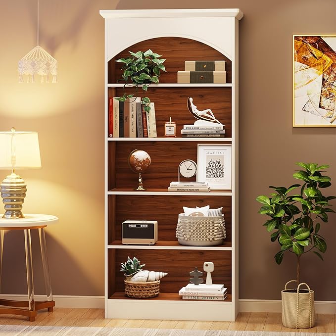 LITTLE TREE 70.9" White Bookcase, 5-Tier Tall Bookshelf - Image 5