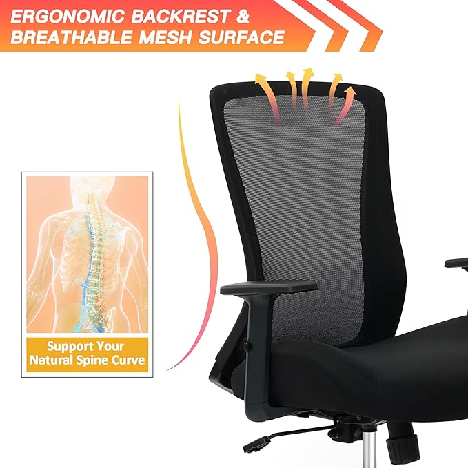 Big and Tall Office Chair for Heavy People 400lb, Ergonomic Desk Chair Mesh - Image 5